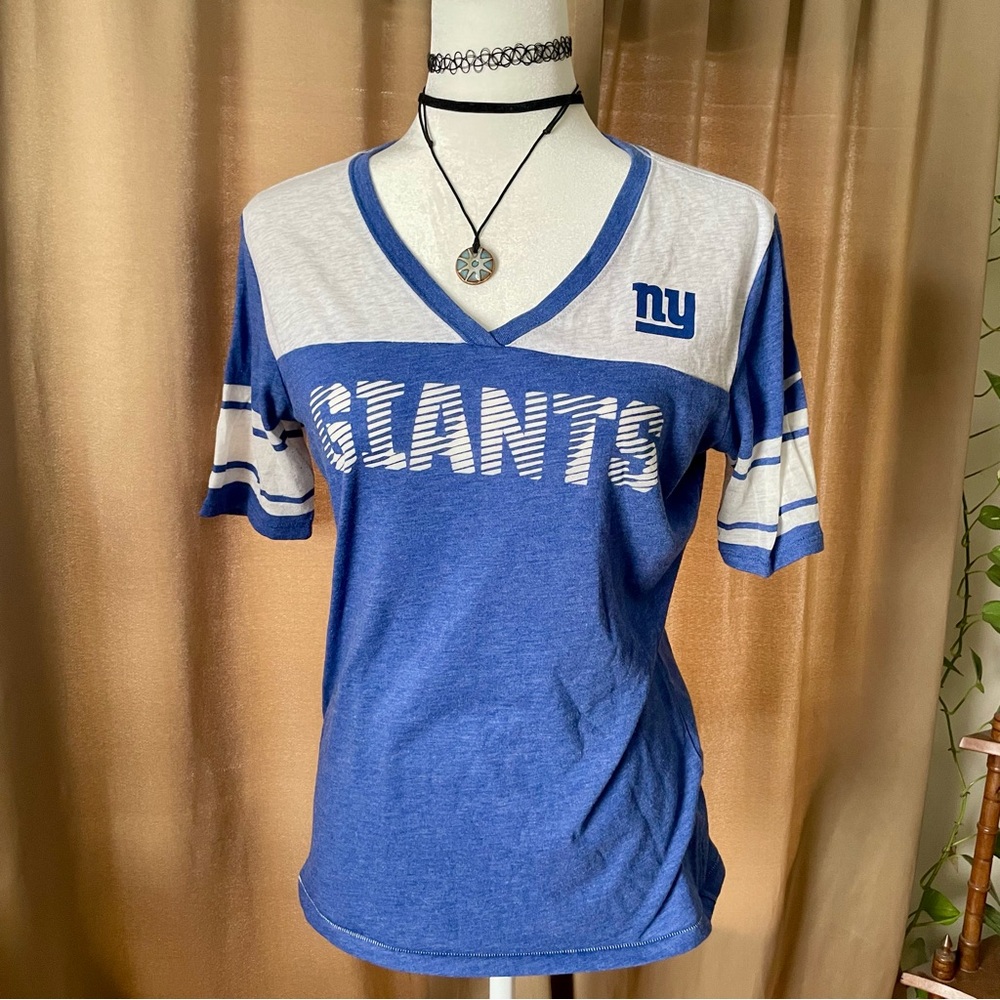 Nike NFL Blue White Giants Jersey V Neck Cotton Blend Tee Shirt Women’s Size L
